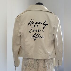 Bridal Wedding Moto Leather Jacket with 'Happily Ever After' Design